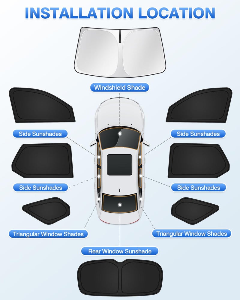 Canvcle Sunshades for 2023-2025 Honda Pilot Accessories Windshield Sun Shade Side Rear Window Shade Cover Sun Visor Shield Privacy Protection Keep Vehicle Cool Black 8PCS - Image 5